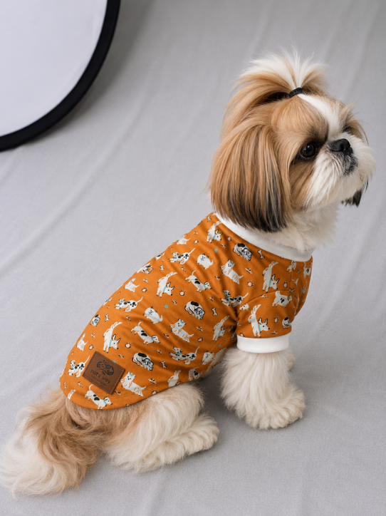 Orange - Dog Print T shirt