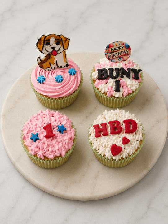 Combo of Four Pupcakes [Name, Age, Happy Barkday & Paw Cookies]